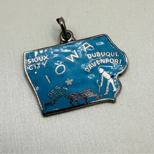 Vintage Wells Sterling Silver IOWA w/ blue enamel state charm/pendant!